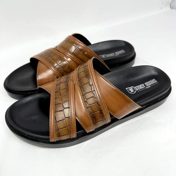 Stacy Adams Mondo Slide Men 9M Brown Slip On Sandals Casual Comfort Vacation - Picture 2 of 6